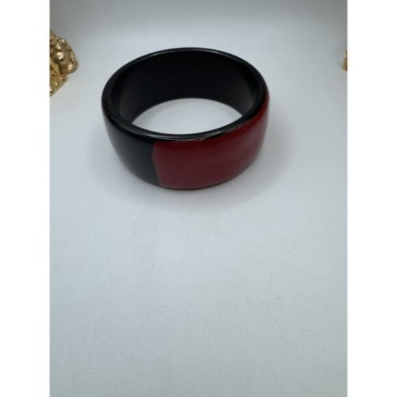 Vintage Retro 2 Tone LUCITE Bangle Red & Black- Chunky Lucite - Picture 7 of 10